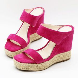 Jessica Simpson Fuchsia Pink Suede Straps Espadrille Sandals Leather Wedges 5